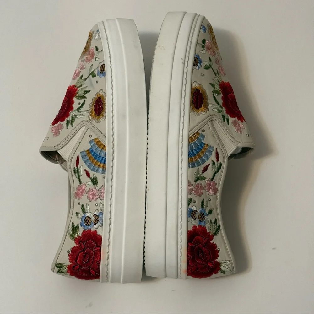 Alice + Olivia Sz 8 leather Sasha Floral Embroidered Slip-On Platform Sneakers - Picture 7 of 9